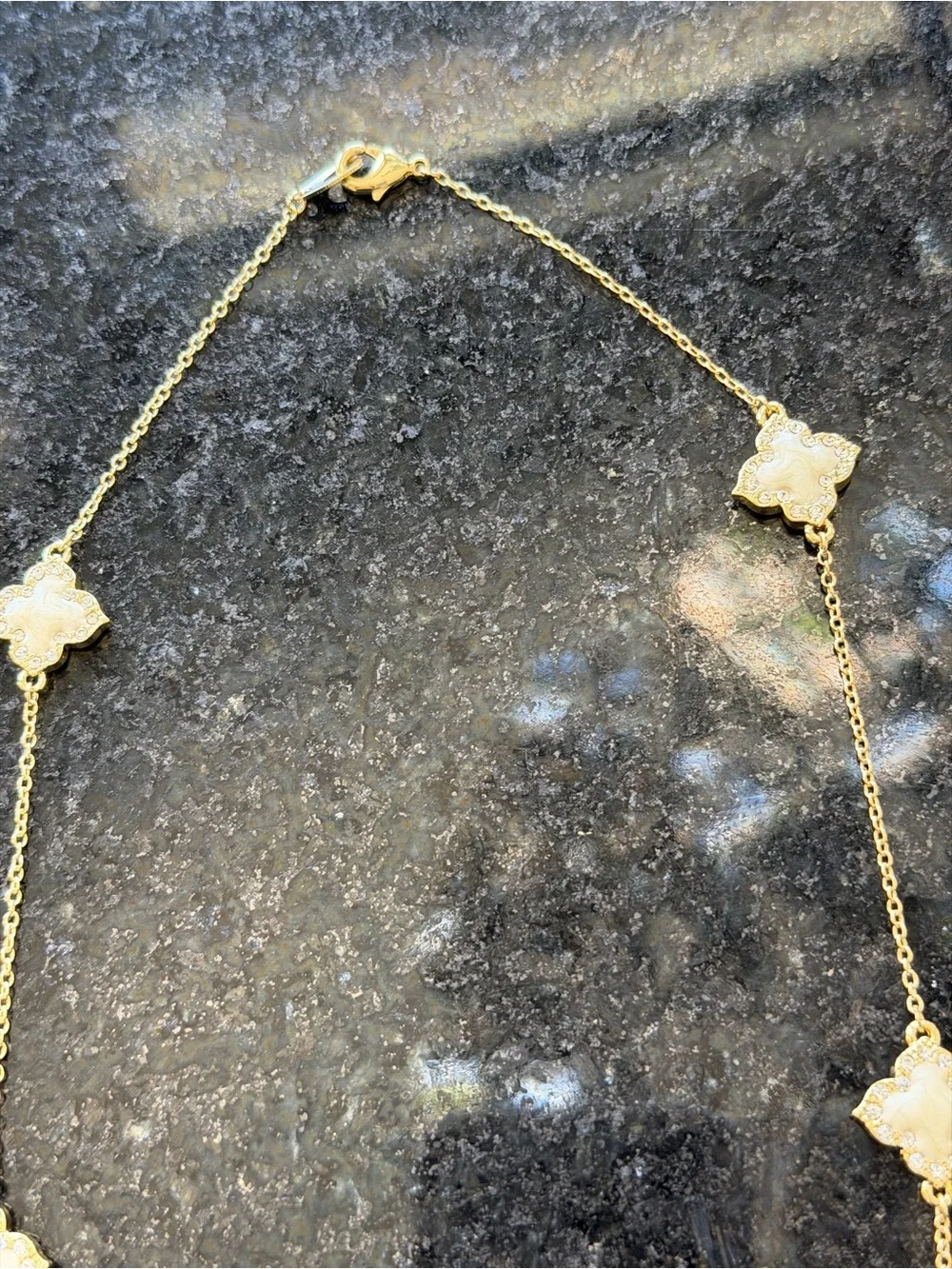 Gold Floral Station Necklace with Sparkling Accents